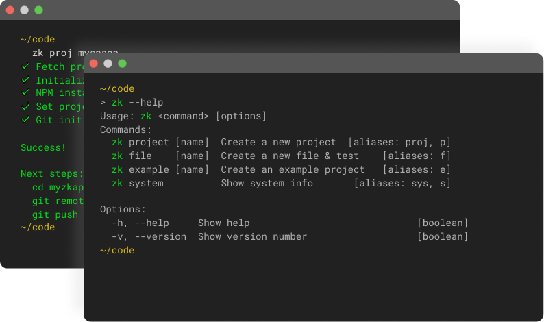 Terminal screenshot of zkApp CLI command line interface.